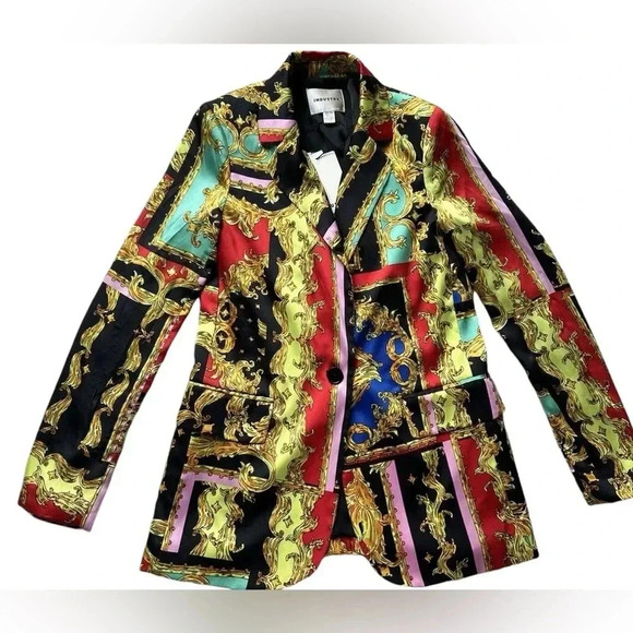 INDUSTRY Notched Collar One Button Closure Long Sleeve Multi Print Blazer - Picture 4 of 5